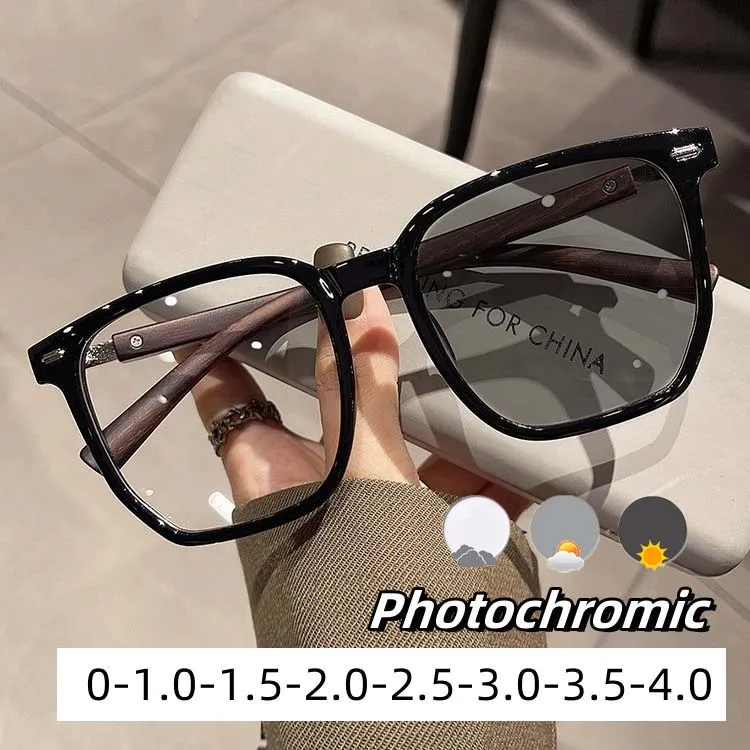 

New Retro Wood Grain Leg Anti Blue Light Myopia Glasses Personalized Square Frame Prescription Eyeglass Frames Color Changing