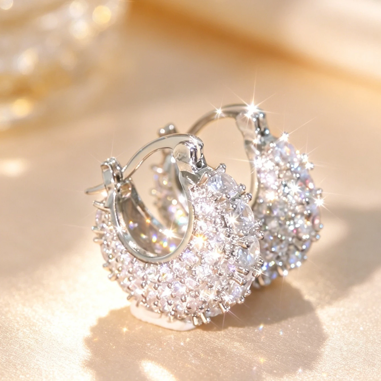 Women Teardrop‑Shaped Huggie Hoop Earrings Silver‑Tone Full‑Paved Synthetic Zircon Sparkly Small Loop Ear Jewelry For Daily Wear