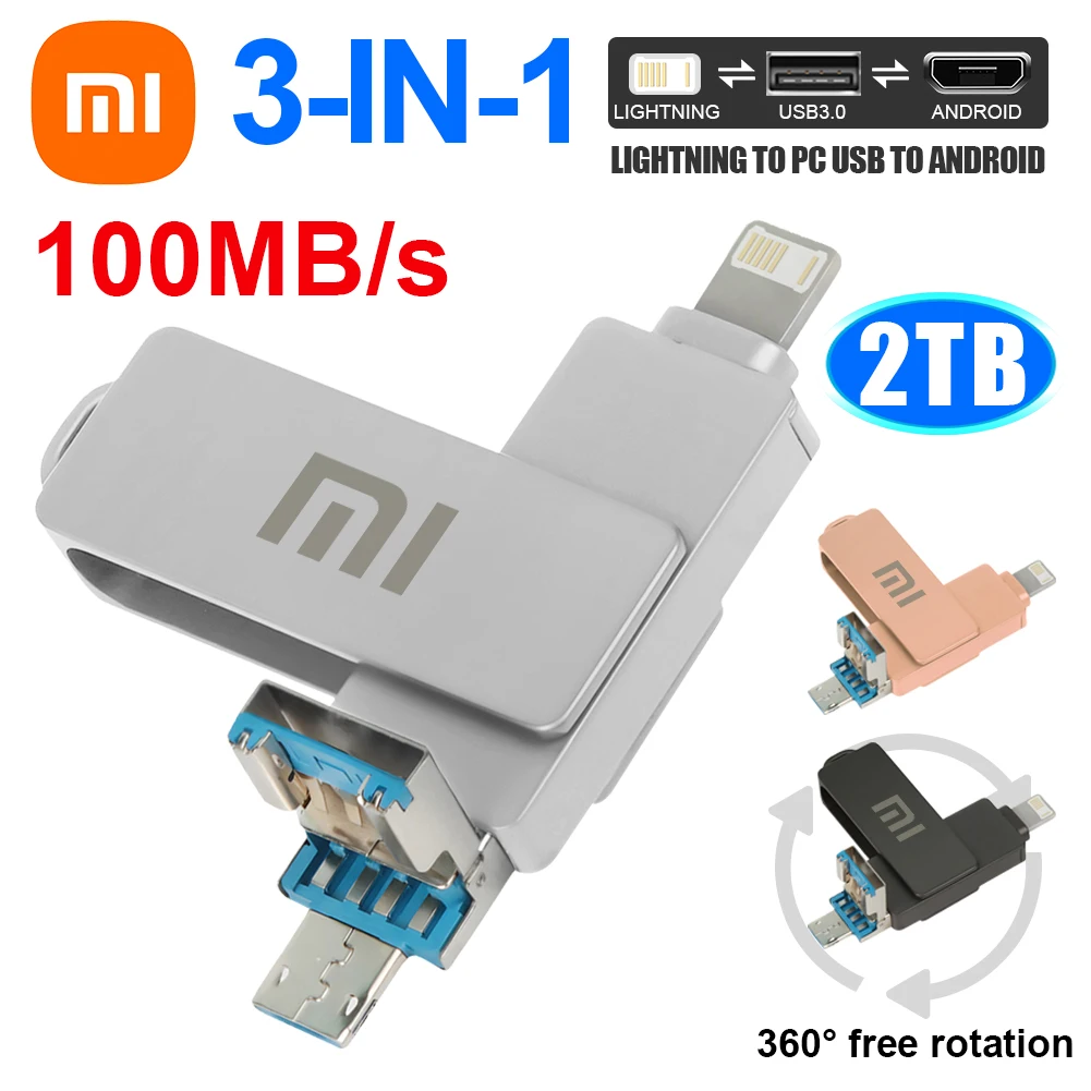 محرك فلاش USB Xiaomi 2tb 3.2 Type C PenDrive 1 تيرا بايت Memory Stick 64G 128GB Pen Drive 256g قرص فلاش للكمبيوتر الشخصي Iphone Storage U Disk