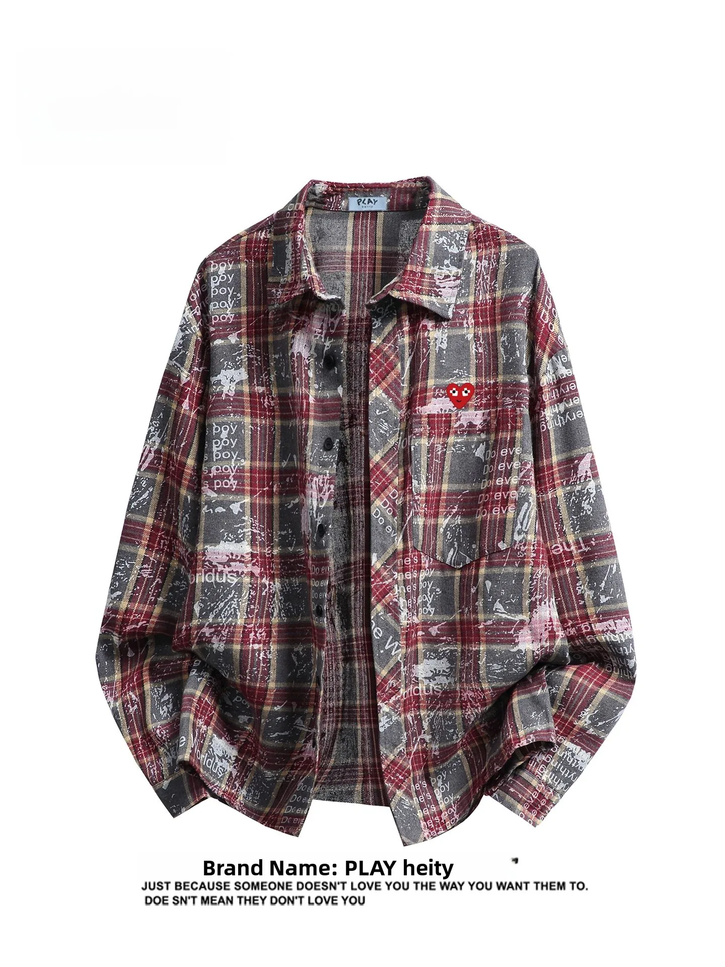 

Рубашка Play Hei в стиле ретро с американской окраской и клетчатым узором, свободного кроя, с воротником, для мужчин и женщин, парные топы, смесь полиэстера и хлопка, дышащая ткань