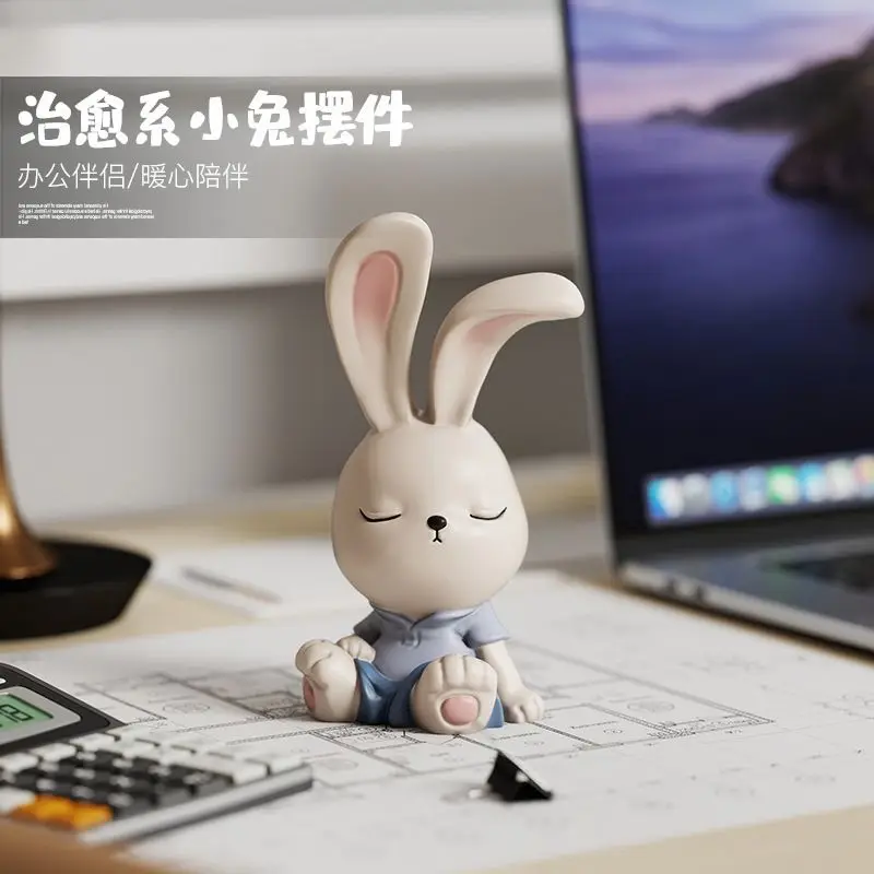 *Re Rabbit Stereo Resin Ornament Desktop Decor for Kids Room Girls Bedroom Desk Creative Gift~