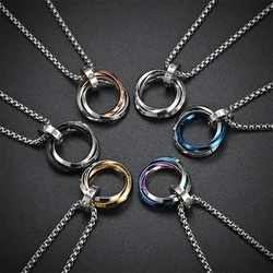 Fashion Men Necklace 3 Round Ring Stainless Steel Pendant Necklaces For Women Silver Color Chain Hiphop Rock Jewelry Accessories