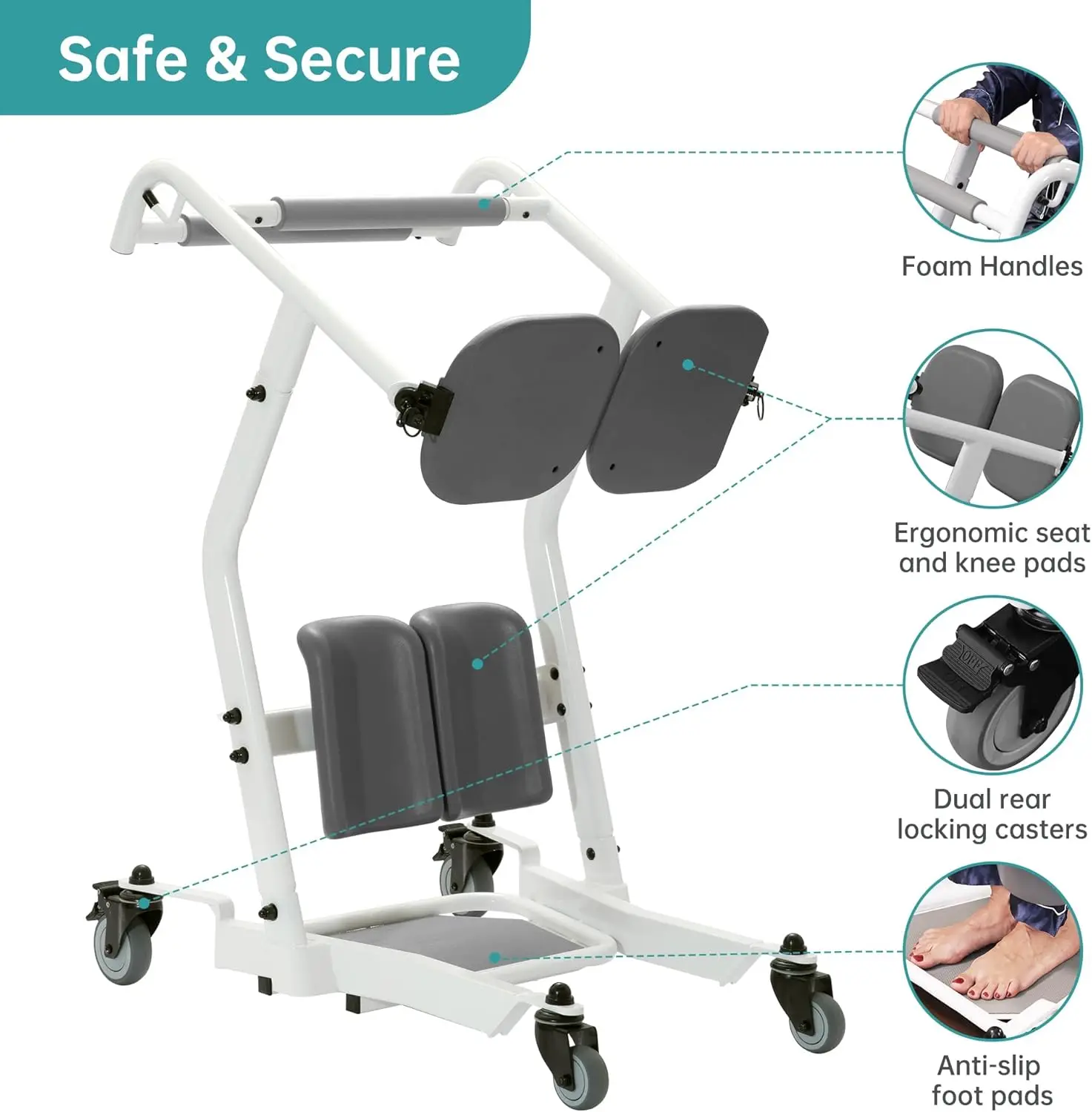 

Помощный подъемник Stand Assist - Блок для транспортировки пациентов с сидящим на стойке - Подъемник для пациентов для домашнего ухода - Грузоподъемность 400 фунтов