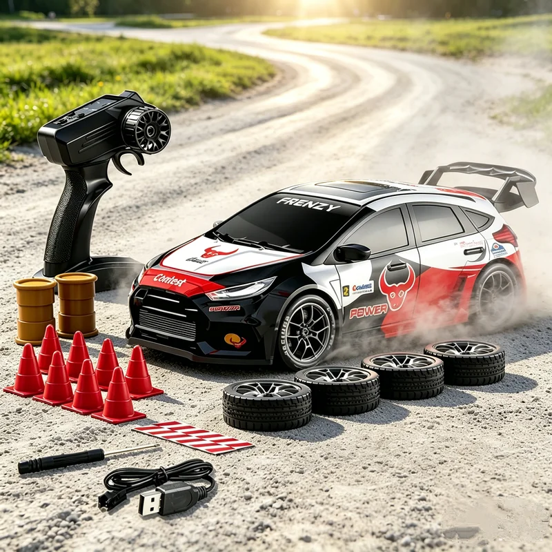 2.4G 1/24 RC Drift Stunt Car High Speed Remote Control 4WD Racing Vehicle Model With LED Lights Stickers Kids Toys Boys Gifts