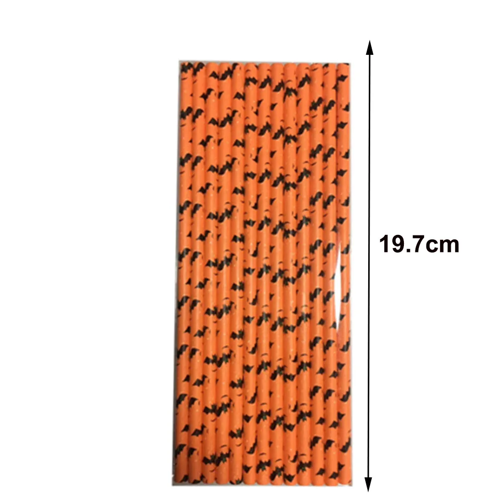 25/50/200/stücke Halloween Papiers troh halme biologisch abbaubare Trinkst reifen Strohhalme schwarz orange Schädel Kürbis Halloween Party Gefälligkeiten – Detail 1