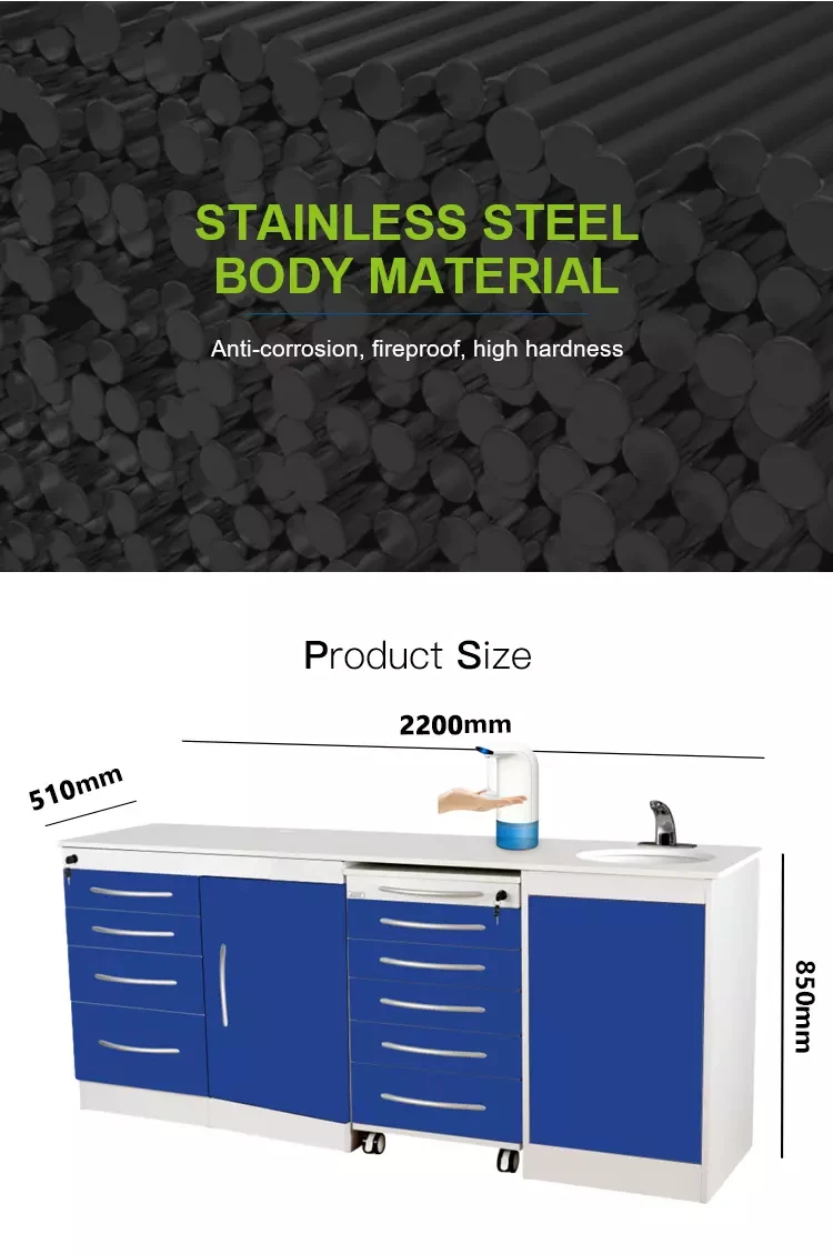 Mobili per cliniche ospedaliere Mobili dentali Corpo in acciaio inossidabile Scrivania con armadio portaoggetti