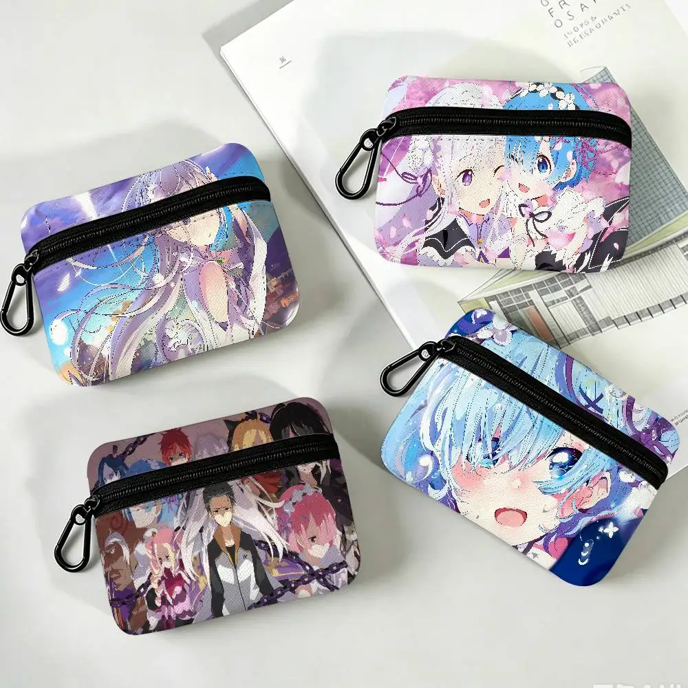 Classic vintage R-Re Zero Anime Oxford Cloth Zipper Coin Purse Portable Hanging Key Pouch Organizer For Travel Cosmetic Bag