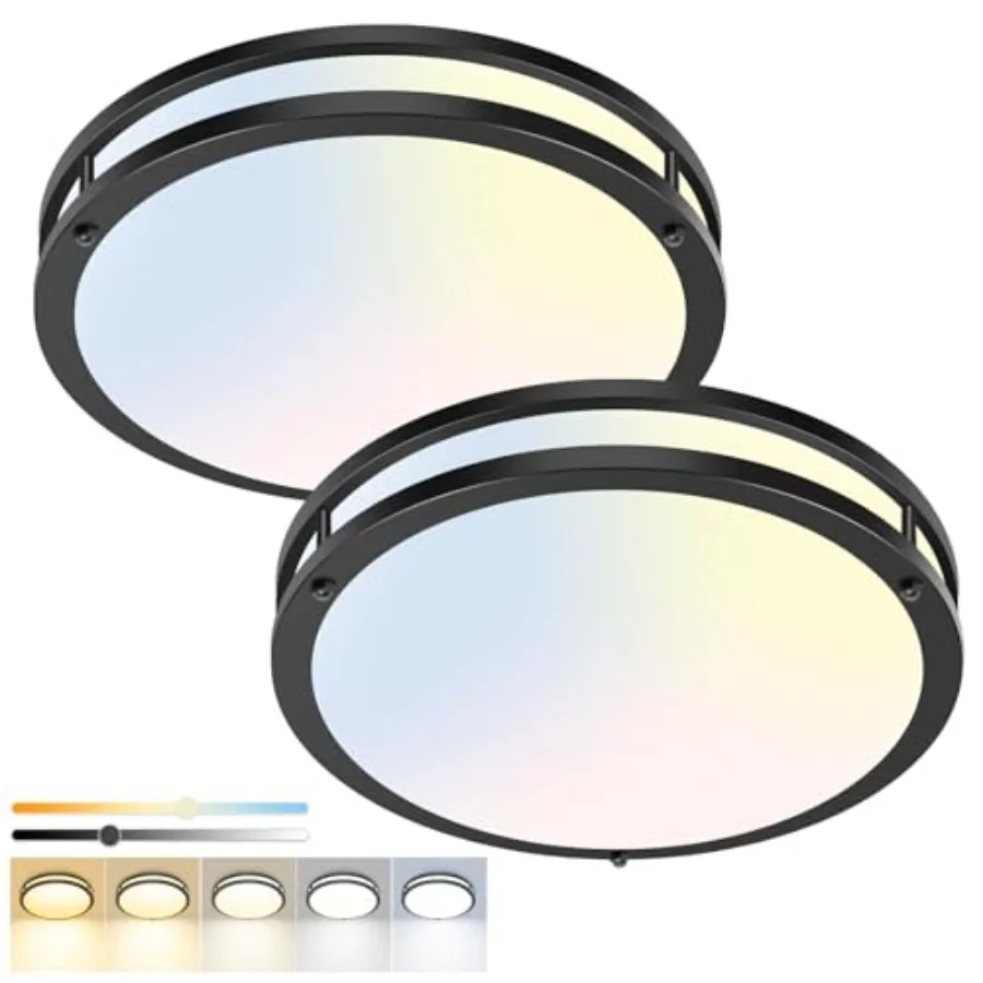 13inch Flush Mount Ceiling Light Fixture 2 Pack, Dimmable and 5 Color Temperatures Ceiling Light, 24W 3000K 3500K 4000K 5000K 6