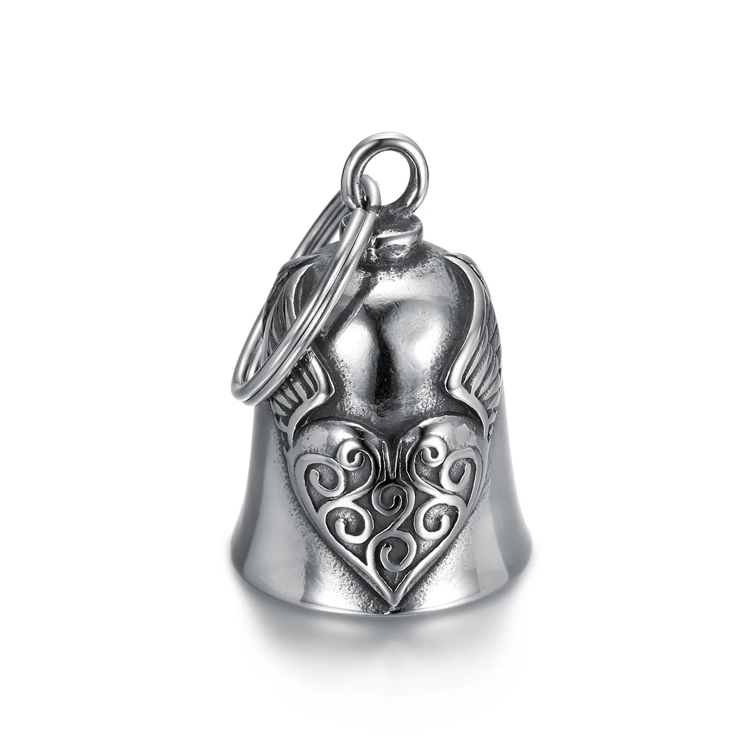 Retro Punk Angel Wings Romantic Heart-Shaped Love Bell Keychain Motorcycle Riding Amulet Pendant Rock Party Jewelry Accessories