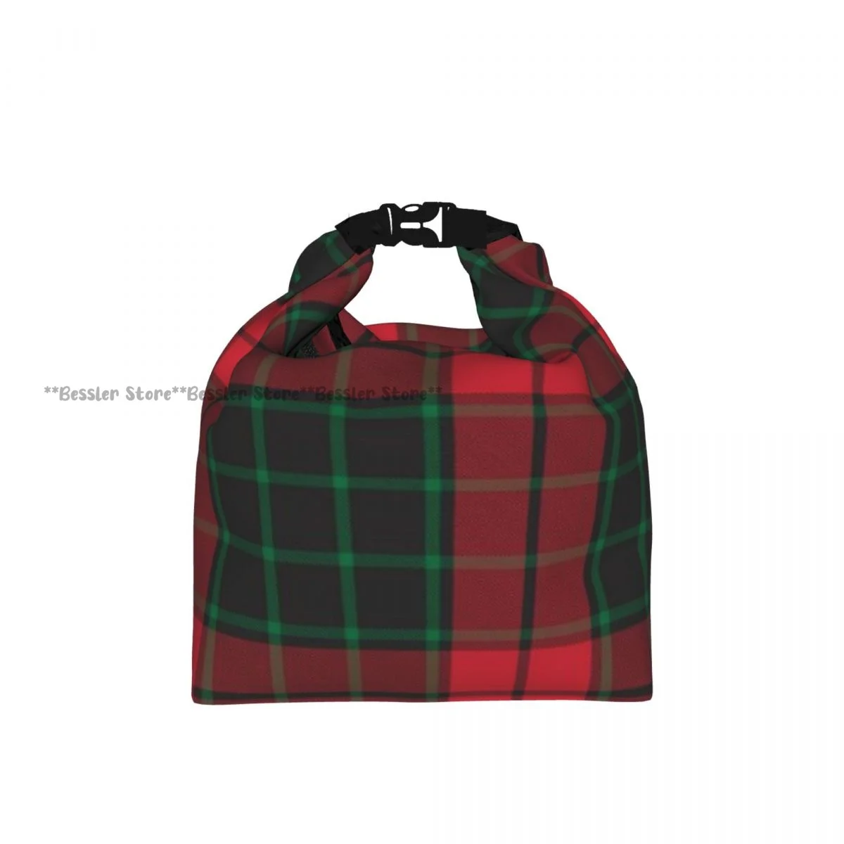 Roll-Top Insulated Lunch Bag Christmas Plaid Checkered Tartan Graphics Thermal Bento Box Bag Portable Cooler Bag for Picnic