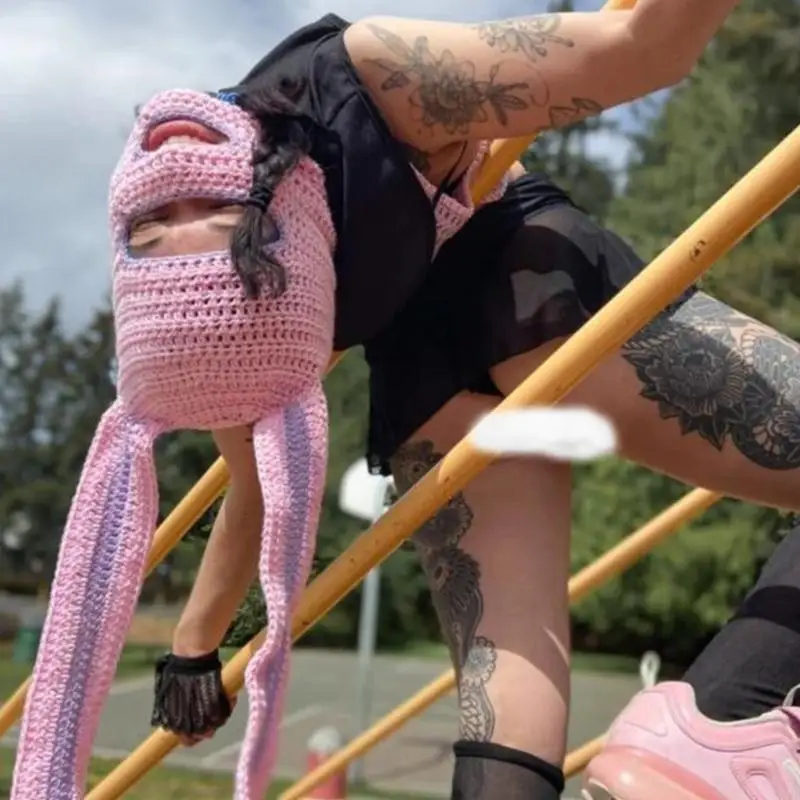 Halloween bivakmuts gebreide muts kleurrijk konijntje feest vakantie winter warme muts vol hoofd konijntje thema voor tieners