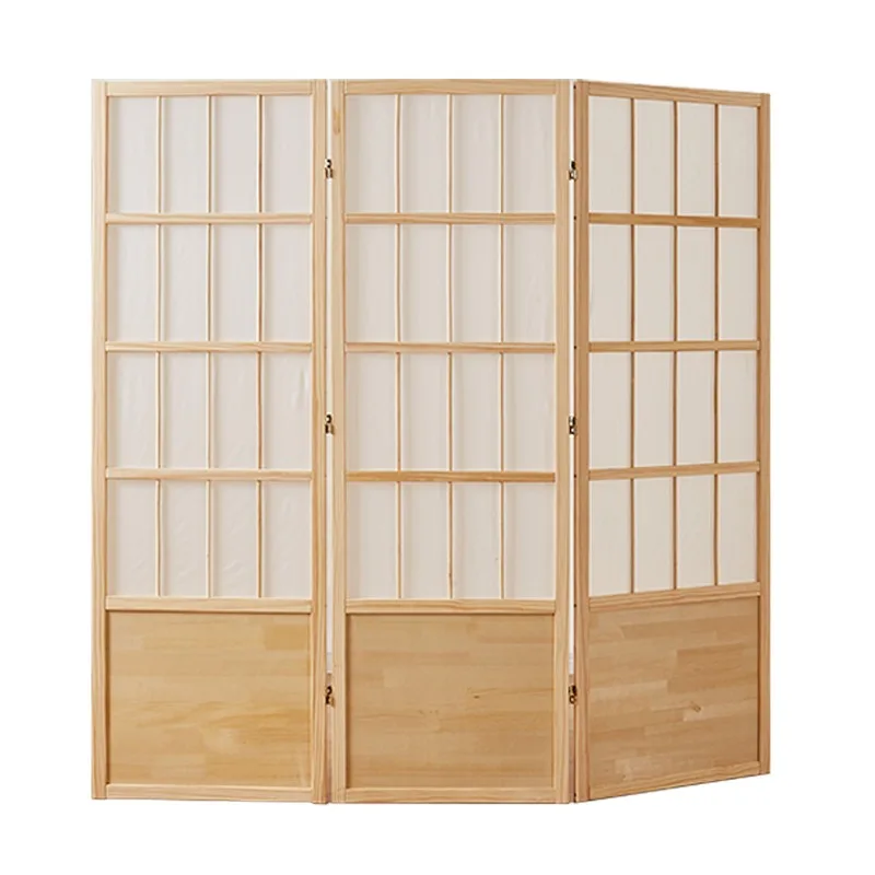 New Chinese screen, partition living room baffle entrance screen, foldable retro solid wood screen partition false wall
