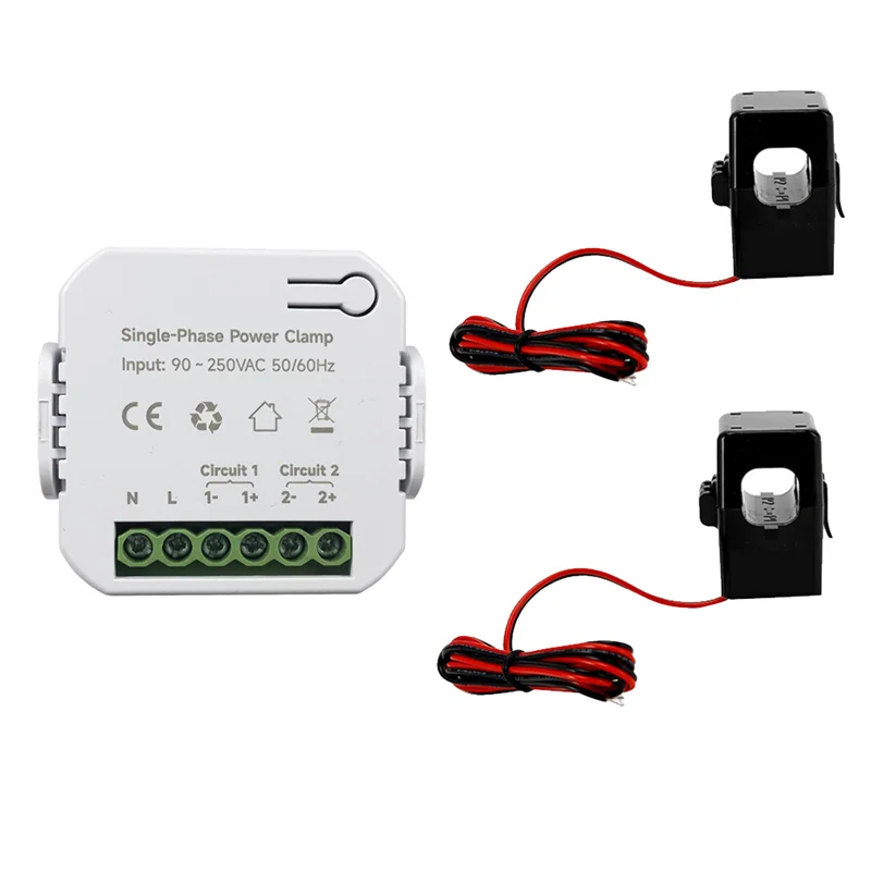 200A Tuya Smart WiFi Energy Meter with 2XCurrent Transformer Clamp 90- 250V KWh Power Monitor Electricity Statistics