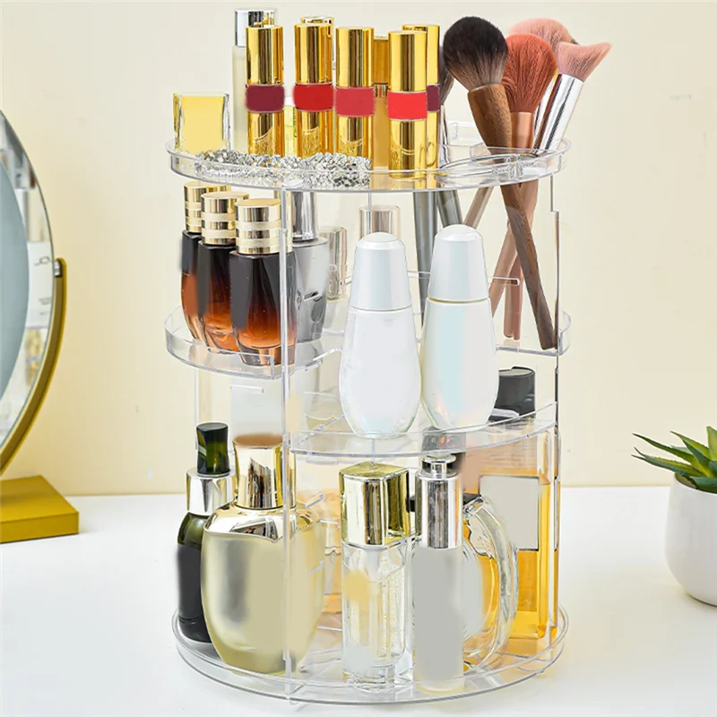 

AB39-360 Rotating Makeup Organizer Spinning Skincare Organizers With Slot Top, Cosmetics Storage Shelf With Adjustable Layer