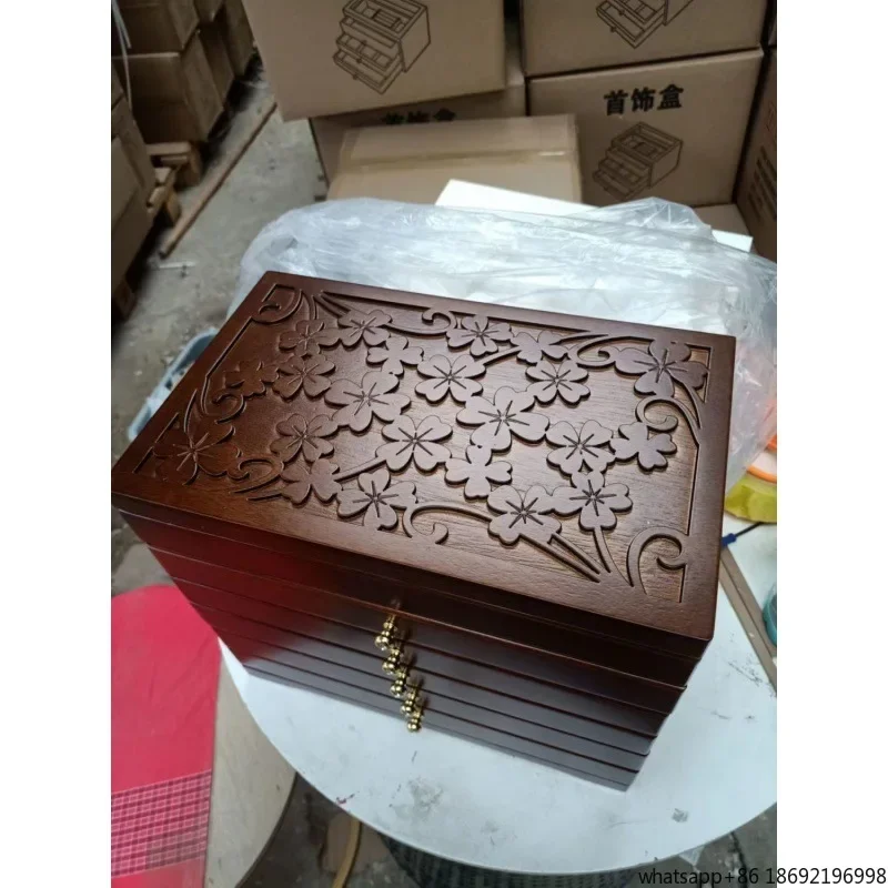 Solid wood jewelry box women's wooden ancient Chinese style storage box jewelry earrings jewelry box princess European style