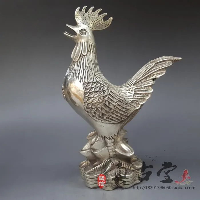 Special Antique Pure Copper Brass Silver-plated Chicken Ornaments Rooster Fuzi Chicken Home Decoration Gifts Antique Bronze Coll