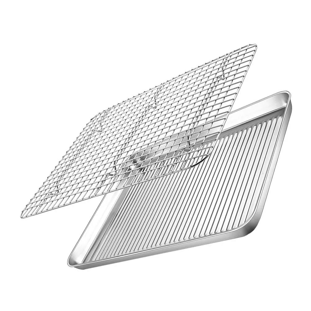 

1 set 1 Set Of Baking Tray Set 2-Piece Multi-Function Stainless Steel Wire Rack Reusable Kitchen Camping Baking Pan Oven Grill