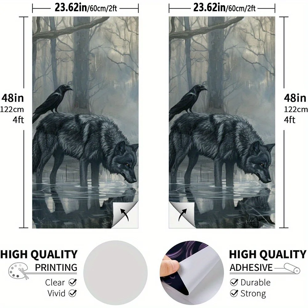 Dark Forest Wolf & Raven Waterproof Cornhole Board Vinyl Wraps, PVC Outdoor Game Board Design, Perfect for Sports & Leisure Acti