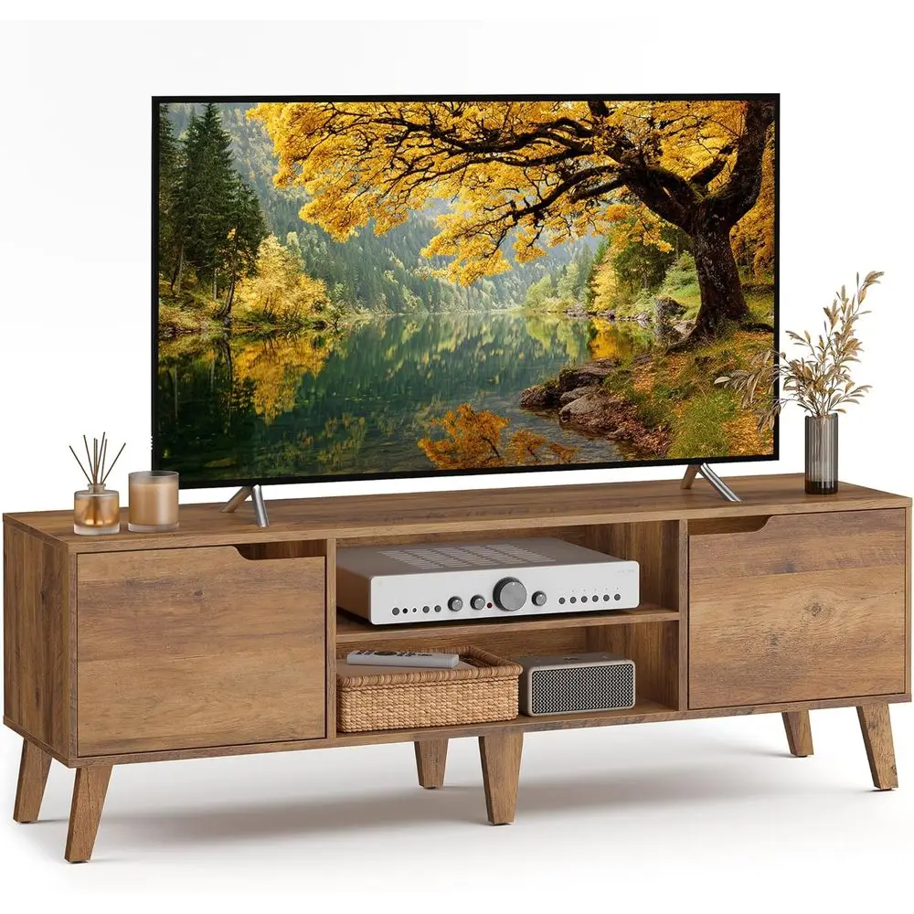 

Подставка для телевизора или тумба для телевизоров с диагональю 65 дюймов, развлекательный центр с регулируемыми полками, медиа-тумба длиной 58 дюймов, в переходном стиле, для гостиной