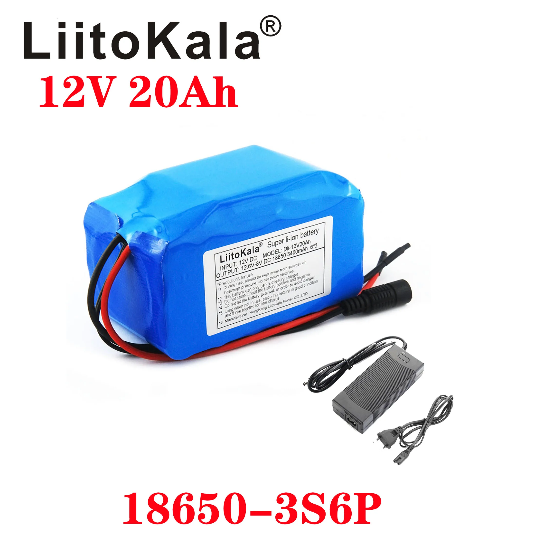 LiitoKala 12v 20Ah bateria litowa 20ah wysoki prąd duża pojemność 20000mAh lampa ksenonowa silnik zapas tlefo akumulator 12, 6 v3a