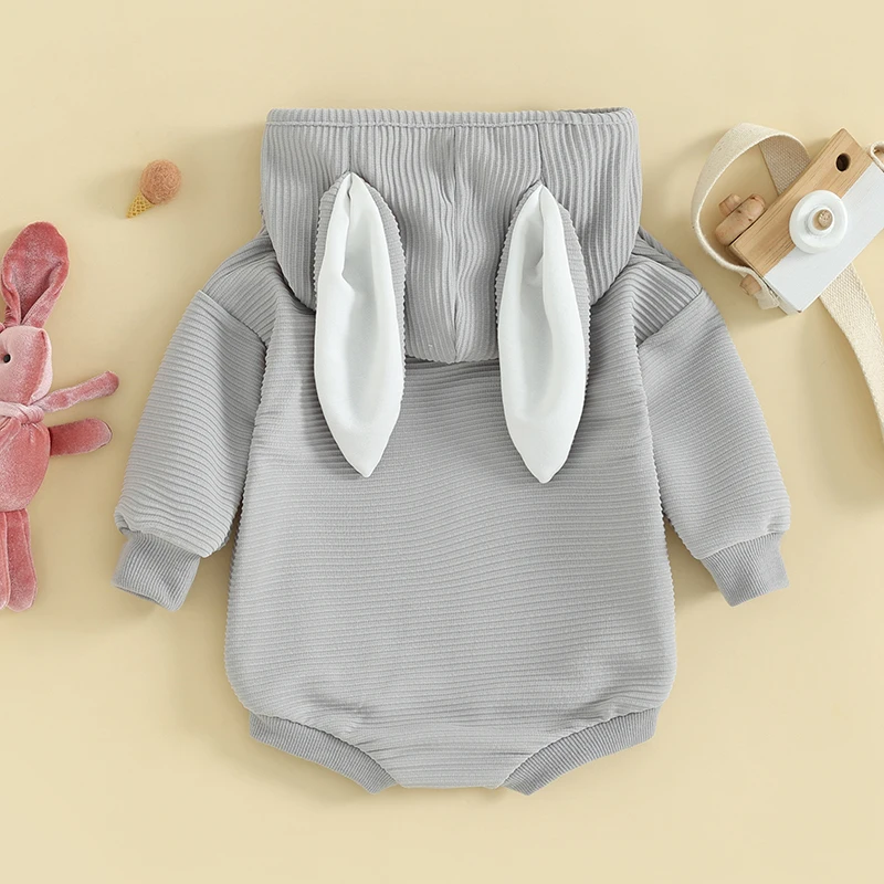 Newborn Baby Boy Girl Easter Outfits Infant Cute Bunny Ear Hooded Romper Long Sleeve Bodysuit Jumpsuit Clothes Set