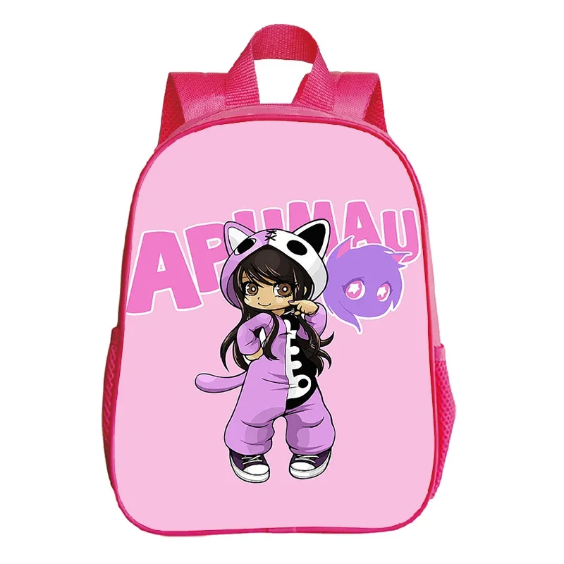 Aphmau-mochila rosa de dibujos animados para niños y niñas, morral escolar impermeable de 12 pulgadas para guardería, regalo