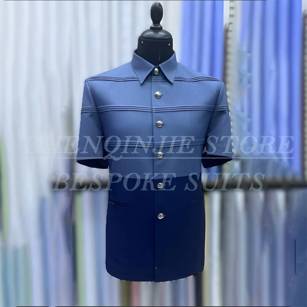 

Designer Men's Suits Short Sleeve Stand Collar Kaunda Slim Fit Blazer Summer 2 Piece Jacket Pants Sets Fashion Outfits