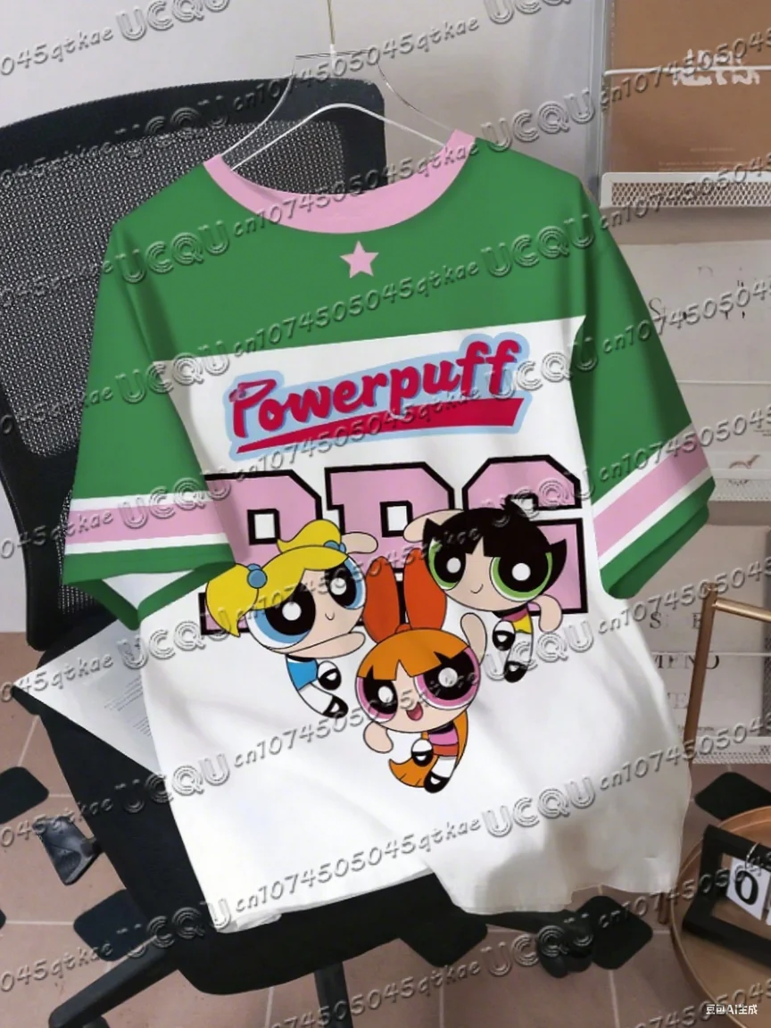 المرأة The Powerpuff الفتيات الرجال قصيرة الأكمام ثلاثية الأبعاد تي شيرت مطبوع الجولة الرقبة الصيف حجم كبير عادية تي شيرت رجالي بلايز #6