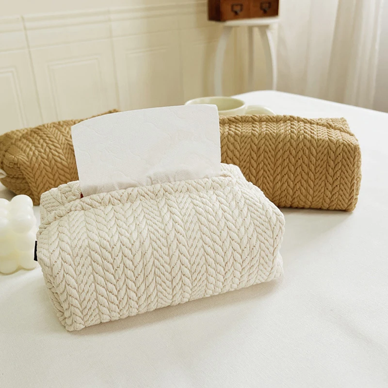 Nordic Ins Wheat Ear Texture Tissue Box Paper Stoarge Bag Cloth Tissue Box Car Tissue Storage Box Living Room Home Decor