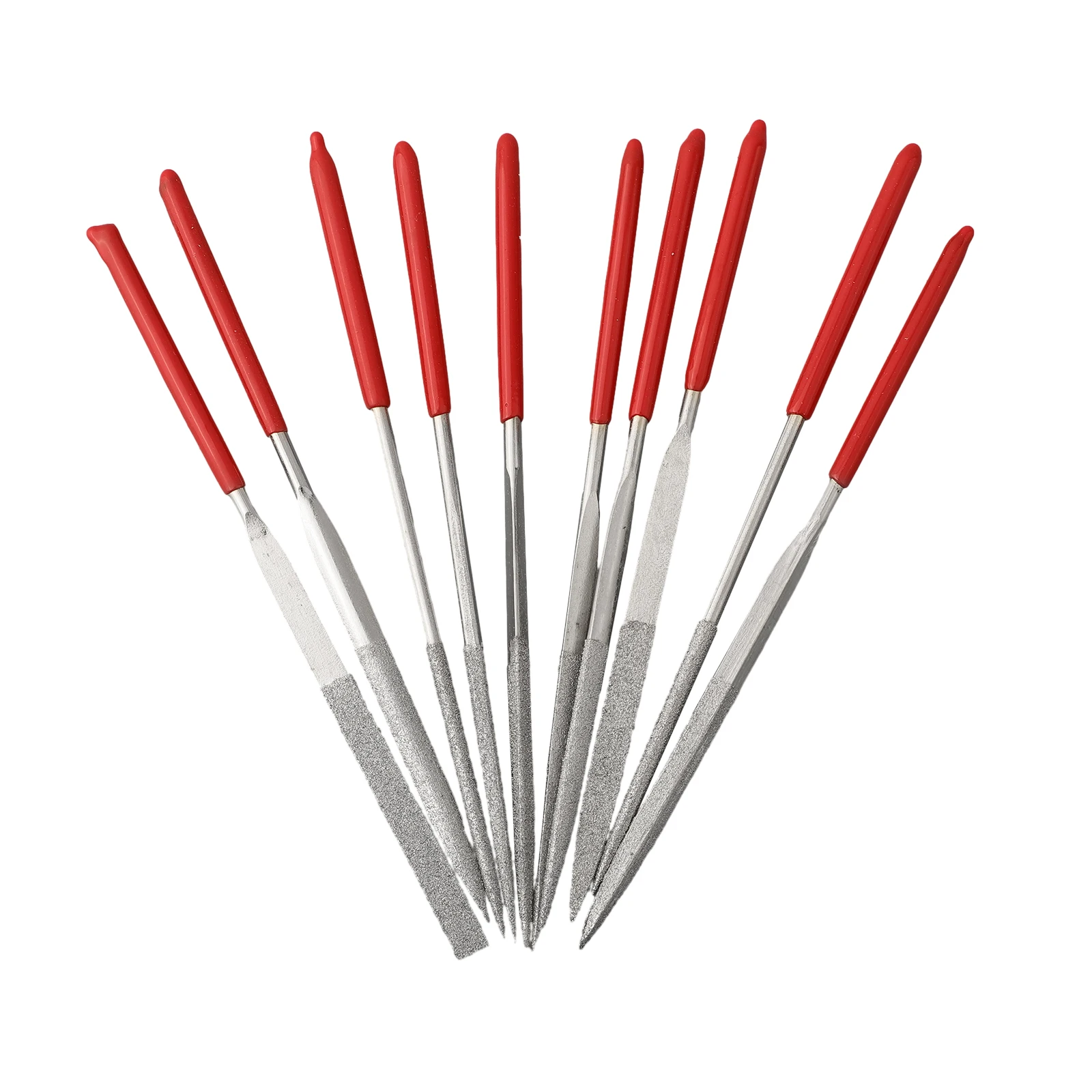 10Pcs Diamond Needle Files Set 3x140mm Electroplated Emery Hand Files With Soft Rubber Handle For Metal Glass Stone Jewelry Deb