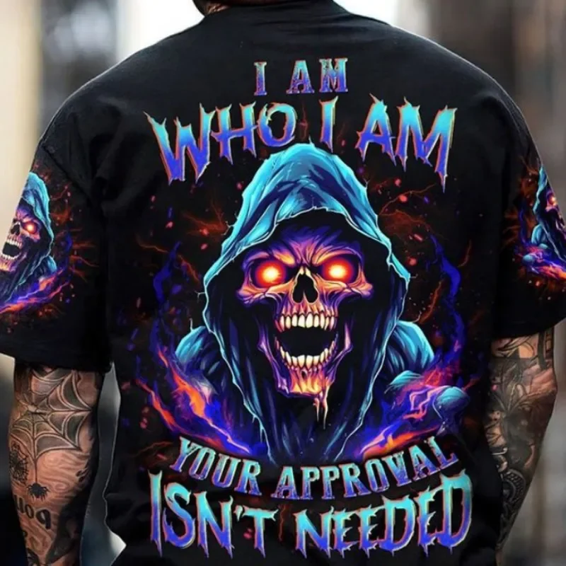 

New Best-selling Men's Hip-hop Punk Street Wear Skull 3D Printed Graphic T-shirt Loose Round Neck Oversized Sports T-shirt