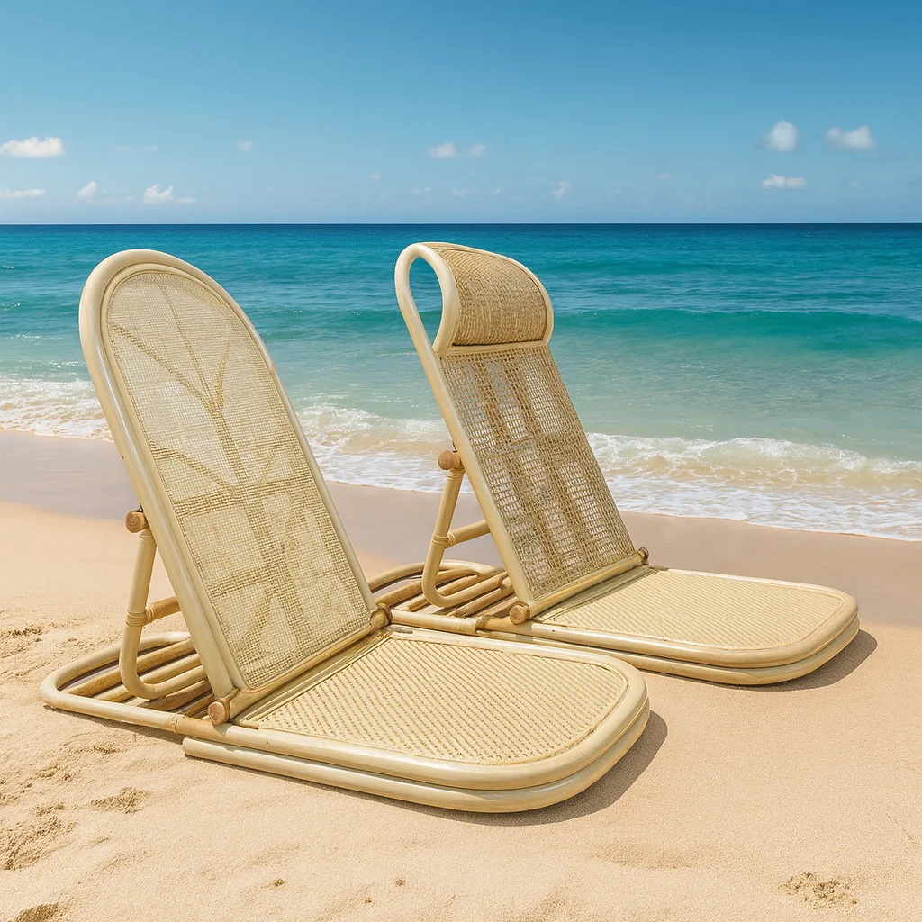 

Eco-Friendly Portable Folding Rattan Moon Chair Sun Bed Beach Lounger Contemporary Design Outdoor Use Park & Hotel