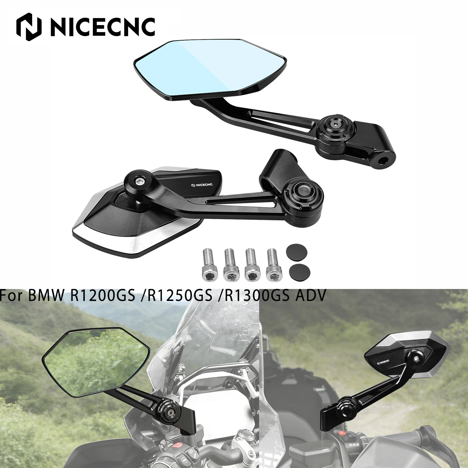 For BMW R1250GS /Adventure 2018-2025 Foldable Side Rearview Mirrors R1300GS /ADV 2024-2025 R1250R 2019-2024 R1200GS ADV 13-18