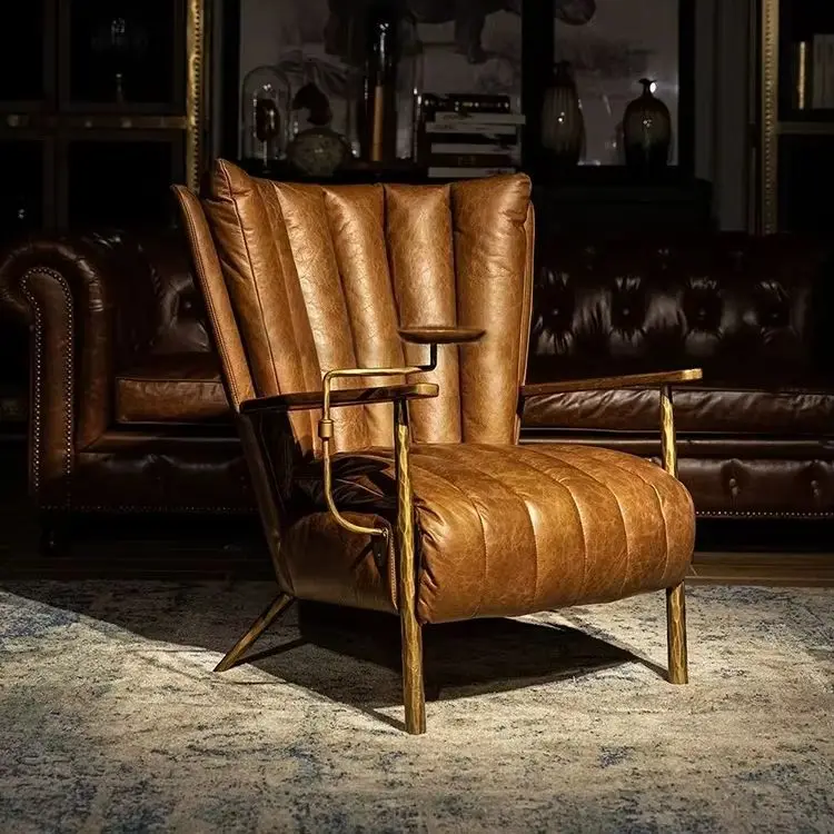 Vintage cigar room hand-forged chair, coffee shop sofa chair, mid-century modern designer wrought iron single chair