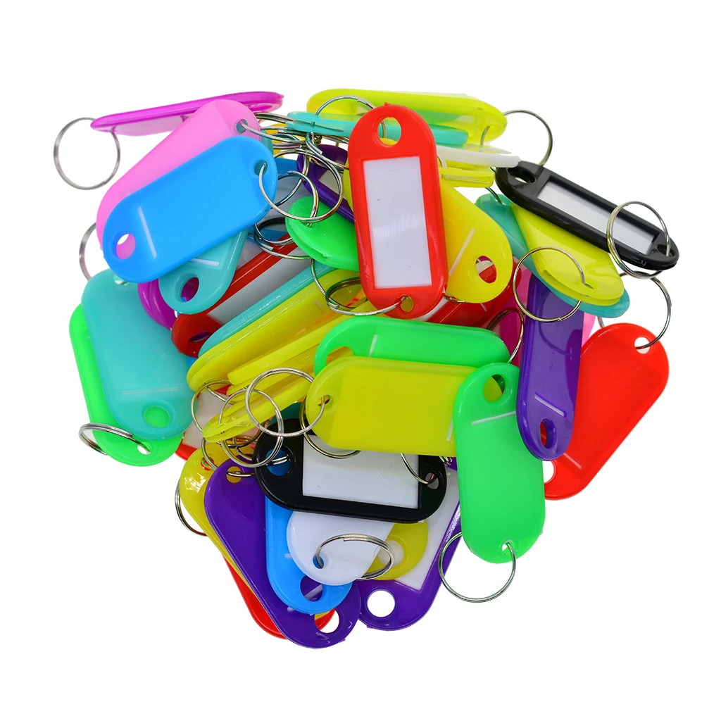 50 pcs assorted colors plastic Key Tag with Label Window  Key ID name card Tag with Label Window Key Ring Split Ring