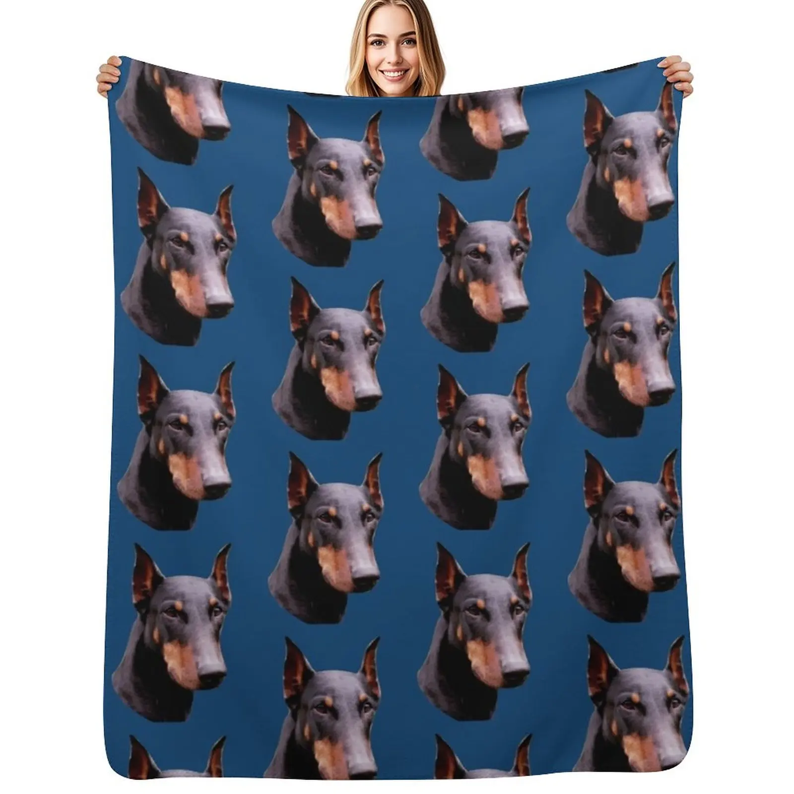 Pretty Black Doberman Pinscher Face Throw Blanket Stain Resistant Cozy Warm Blanket