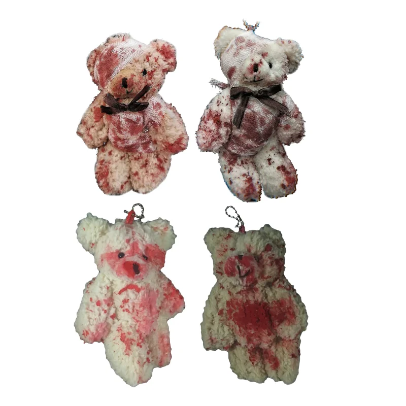 Punk blutige Plüsch bär Schlüssel bund Halloween verletzte Tierbär für Puppe für Schlüssel ring Taschen Anhänger für kreative Mode co