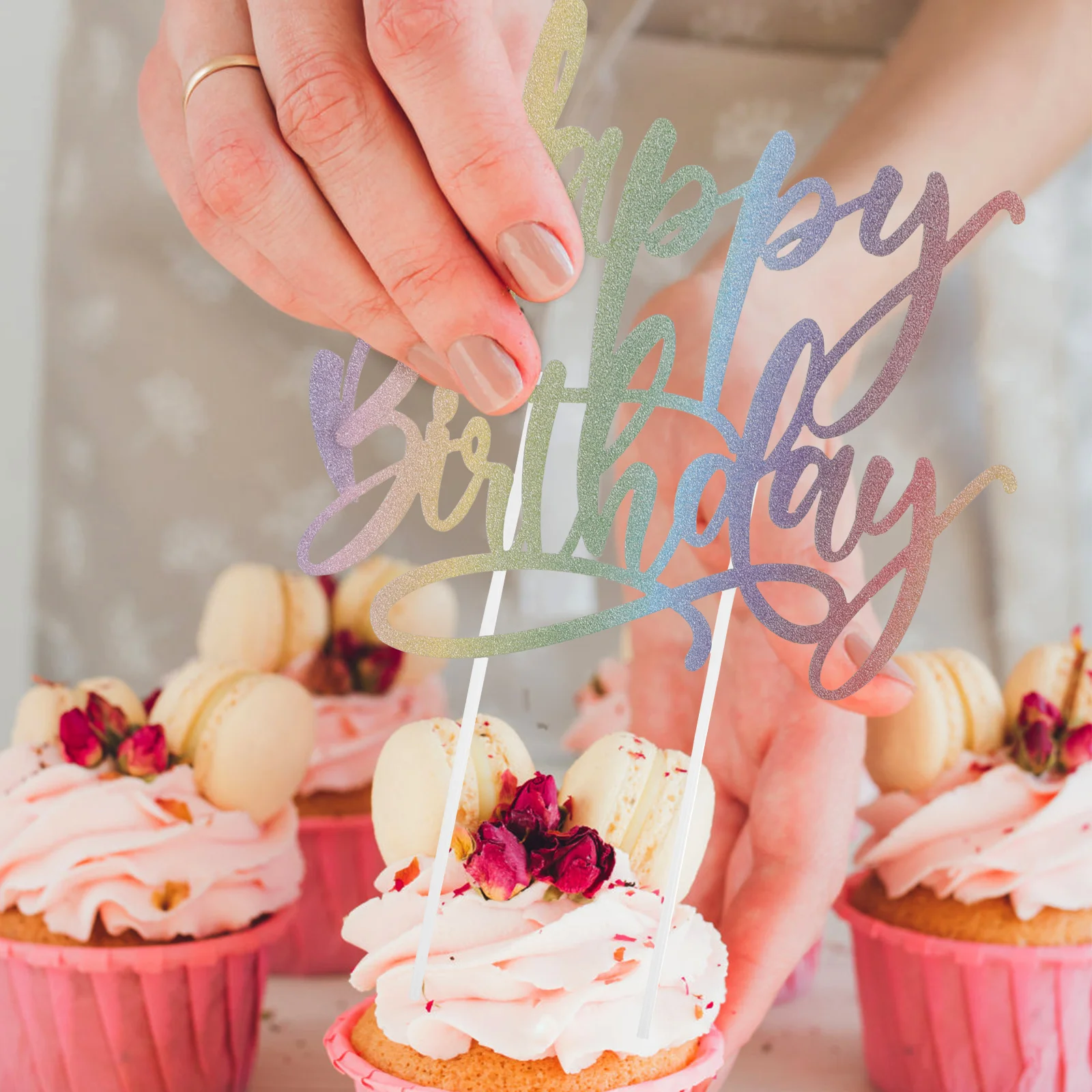 5 szt. Brokatowych dekoracji na tort urodzinowy, ozdoby na ciasta i babeczki, dekoracje na tort urodzinowy z napisem Happy Birthday