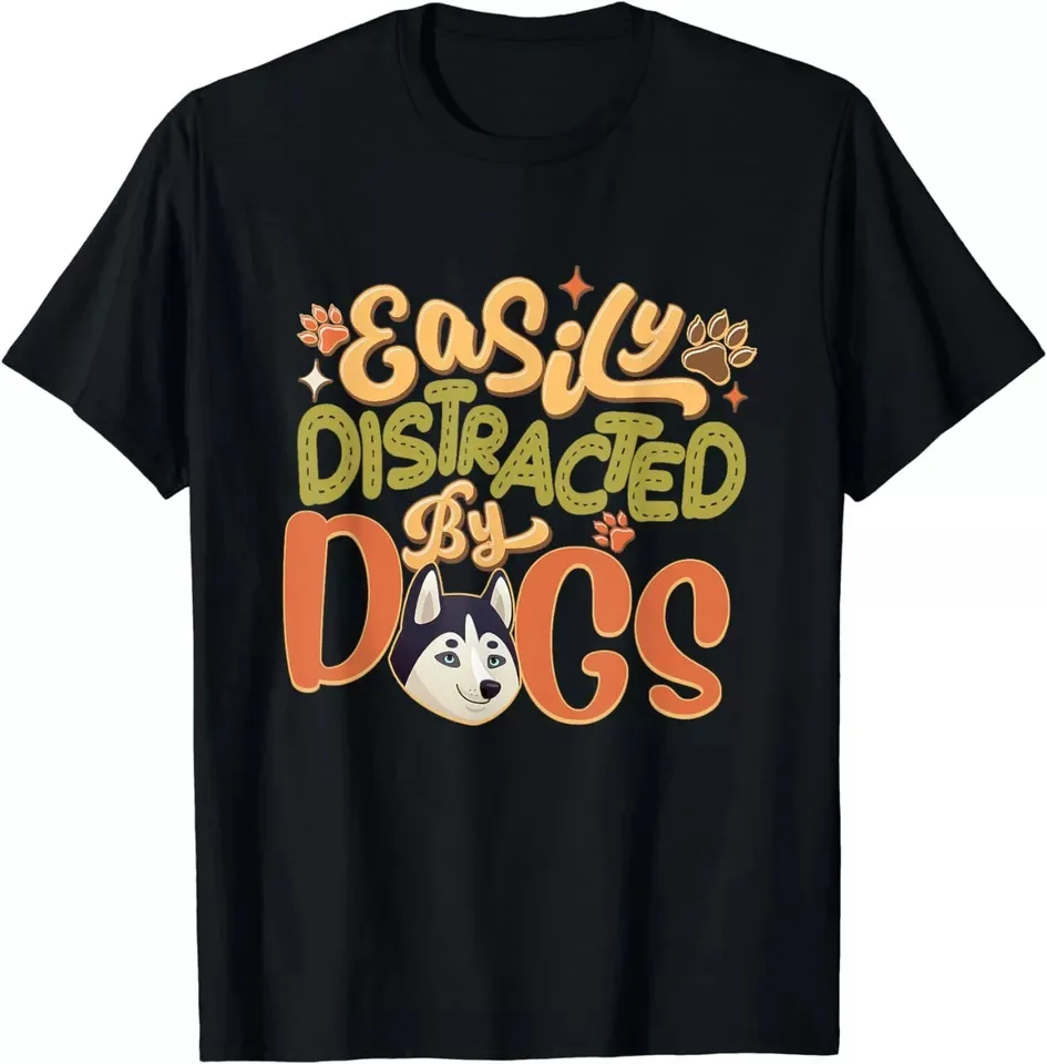 Retro Groovy Easily Distracted By Dogs Funny Dog Love Gift Men's T-Shirt S-5XL