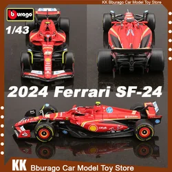 ブラーゴ-フェラーリ-ミニチュアSF-24合金レーシングカー,ミニチュアモデル,フォーミュラレーシングカー,F1 1:43,子供のおもちゃ,ギフト,新品,2024