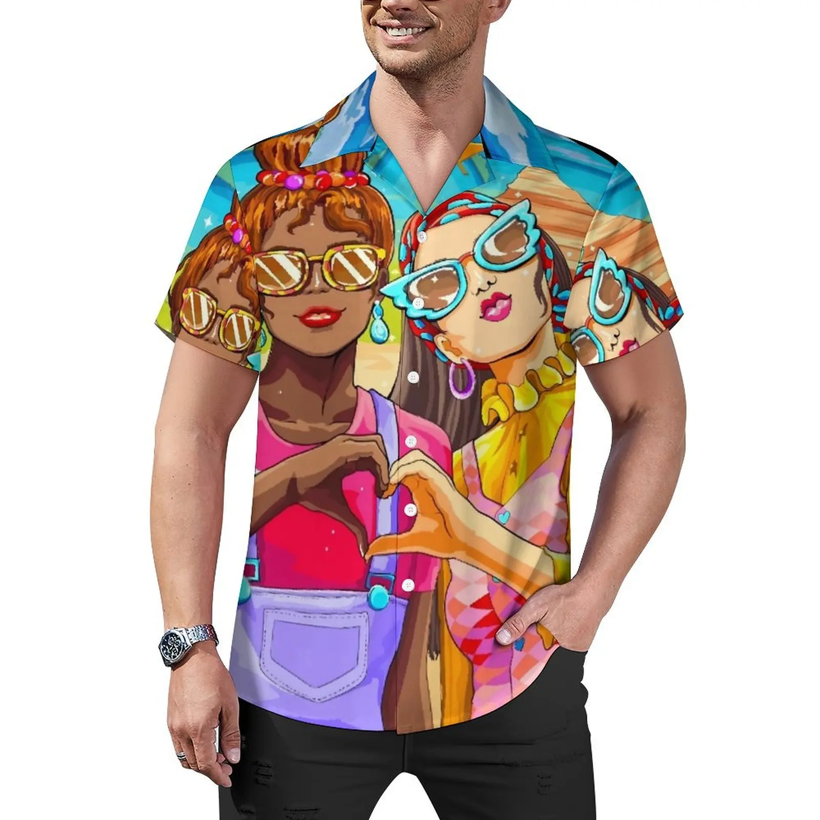 Camisa hawaiana de manga corta para hombre, blusas de dibujos animados para mujer, camisas informales Retro de viaje, Tops de talla grande, moda coreana