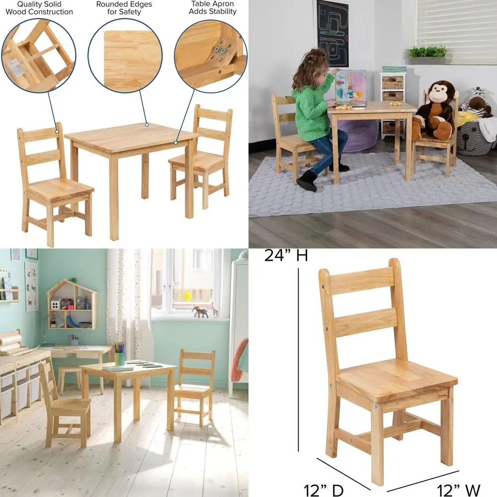 

Комплект из 3 предметов: стол и стулья из массива дерева для игровой комнаты, спальни или кухни - натуральная отделка