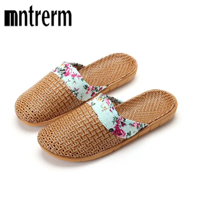 Mntrerm Rattan Grass Woven Slippers Women's Indoor Floor Anti-Skid Couple Linen Breathable Straw Mat  Men's Summer shoe