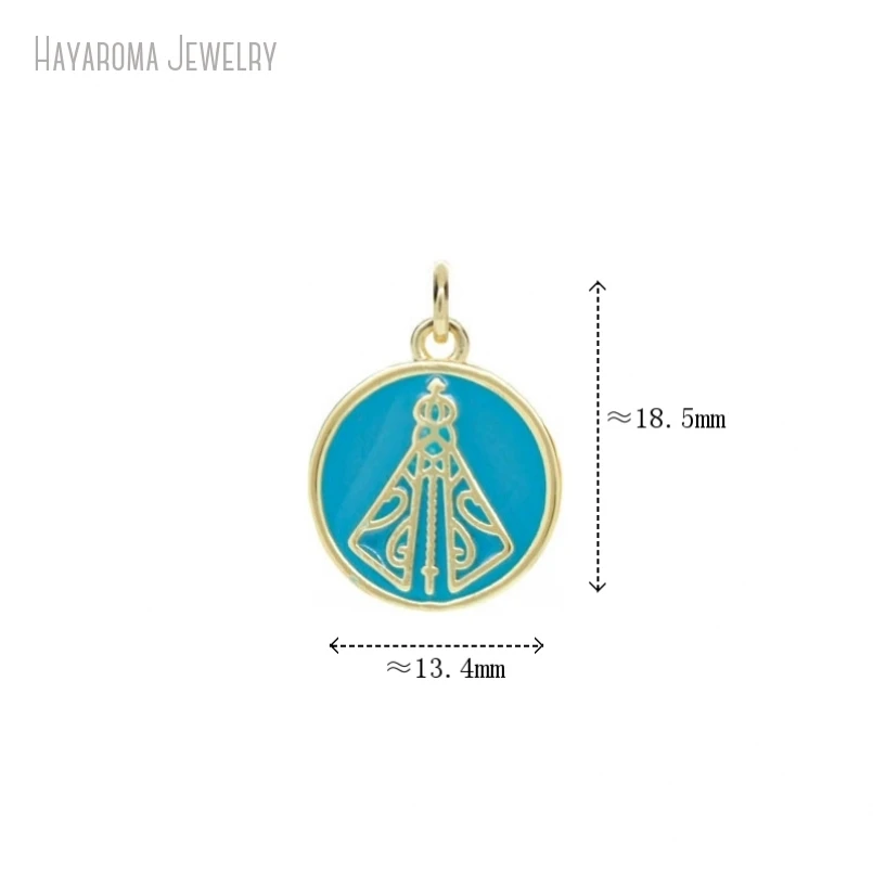 

5Pcs Enamel Copper Pendant Spiritual Jewelry Round Coin Shape Circle Our Lady Of Aparecida Blue Charms