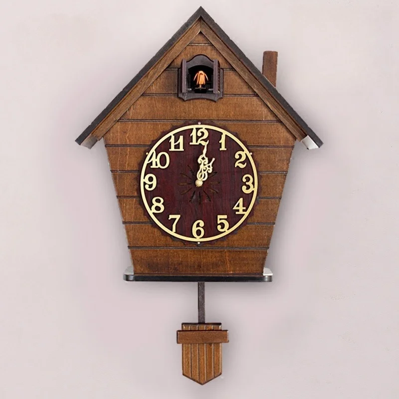 Wooden Wall Clocks European Retro Simplicity Creativity Clocks Silence Pendulum House Shape Cuckoo Clock Living Room Home Decor