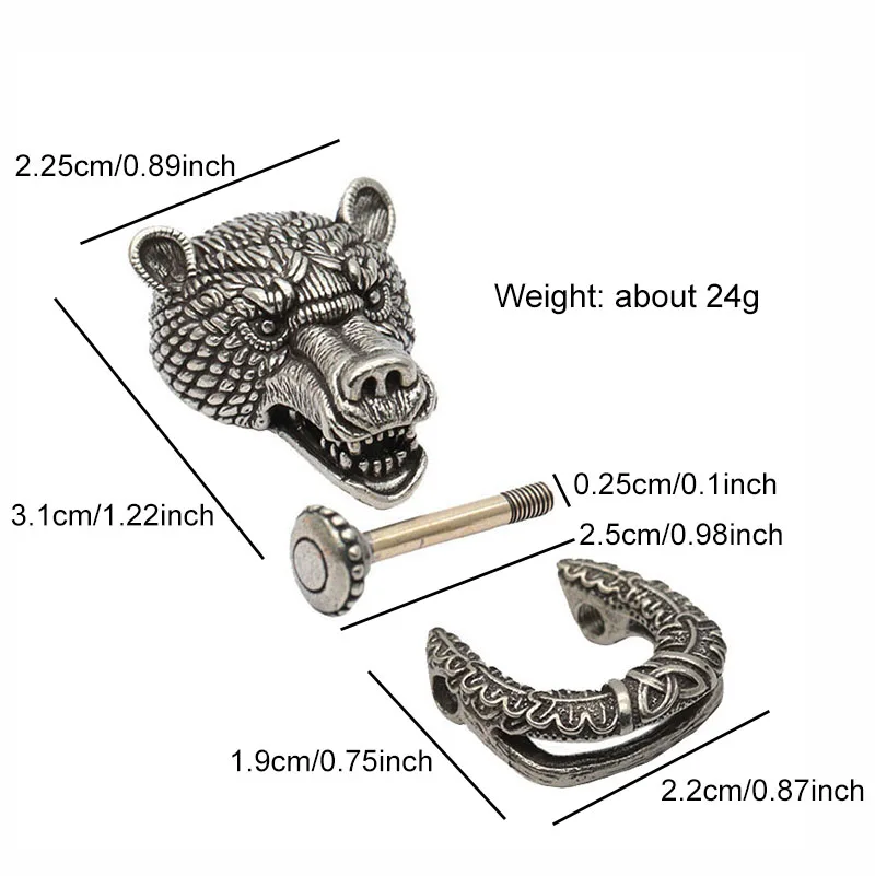 Bear Head Brass Buckle EDC Outdoor DIY Woven Paracord Survival Bracelets Supplies Accessories Retro Umbrella Rope Lanyard Beads