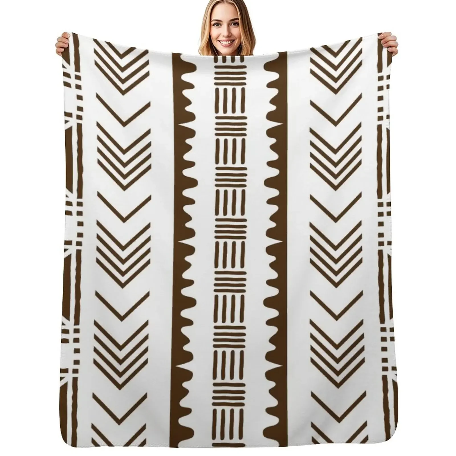

African White Mud Cloth Design Throw Blanket sofa bed valentine gift ideas Luxury Throw anime Blanket