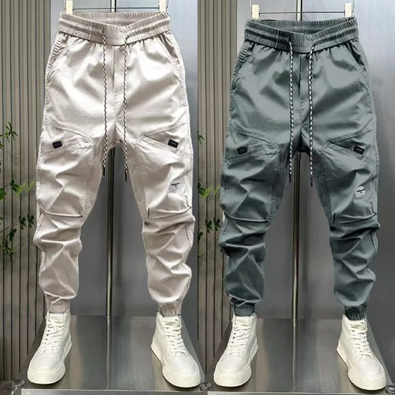 

Свободные мужские рабочие брюки, осень-зима, новые однотонные модные повседневные брюки с манжетами в стиле Харадзюку, полиэфирное волокно