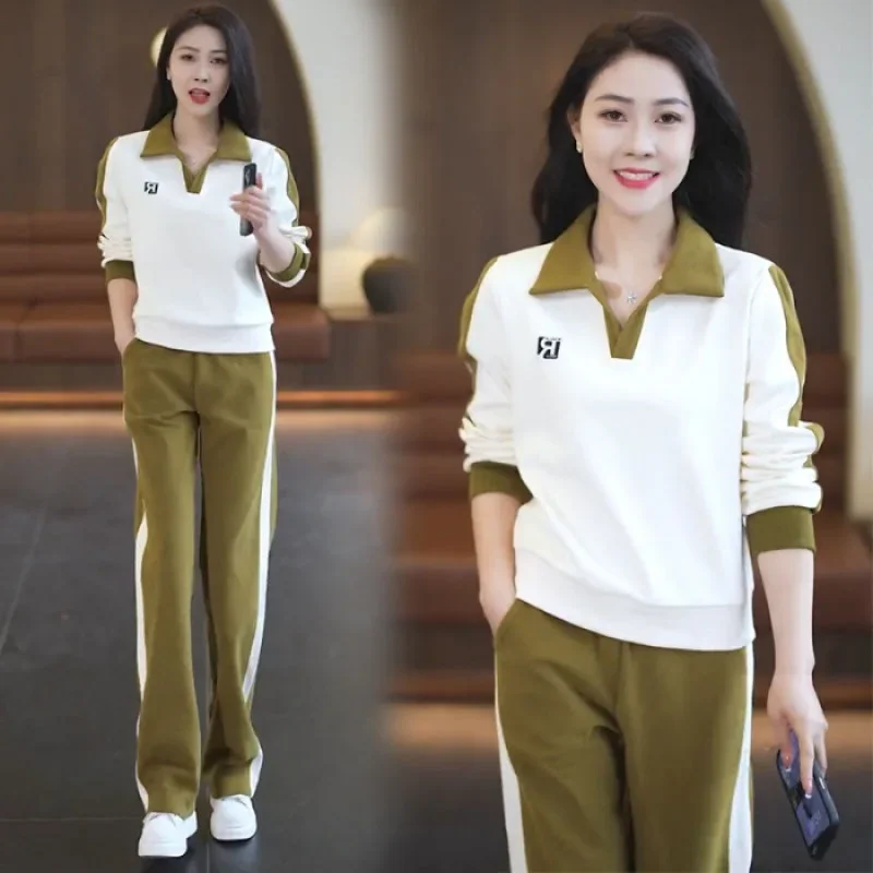 Lapel Casual Sports Suit Women's Slimming Stylish Simple Elegant Age-Reducing 2-Piece Set New Arrival Spring Autumn 2024