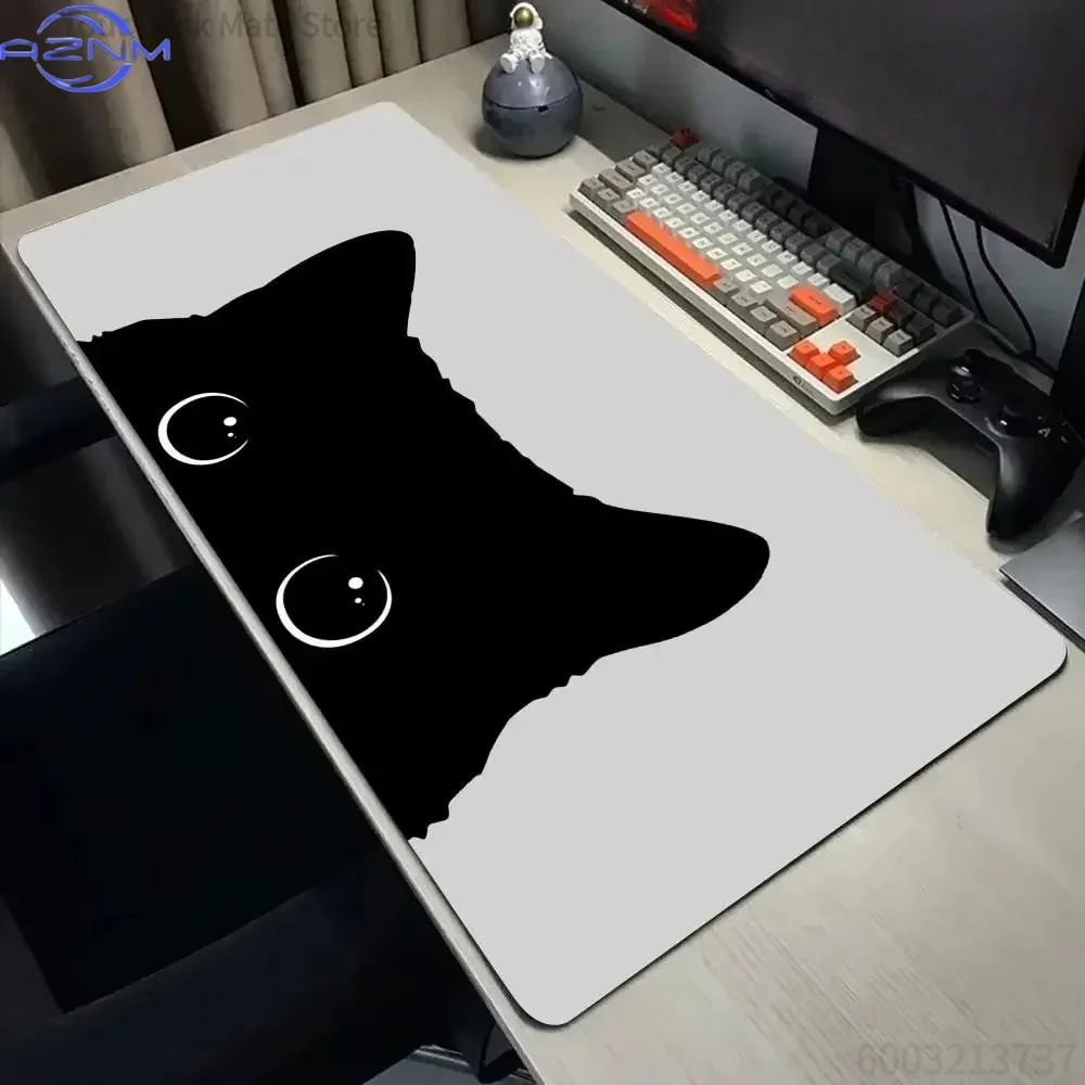 Minimal Black Kitten Mouse Pad Waterproof Non‑Slip Adorable Peeking Cat Graphic Mousepad for Home Office Daily Usage